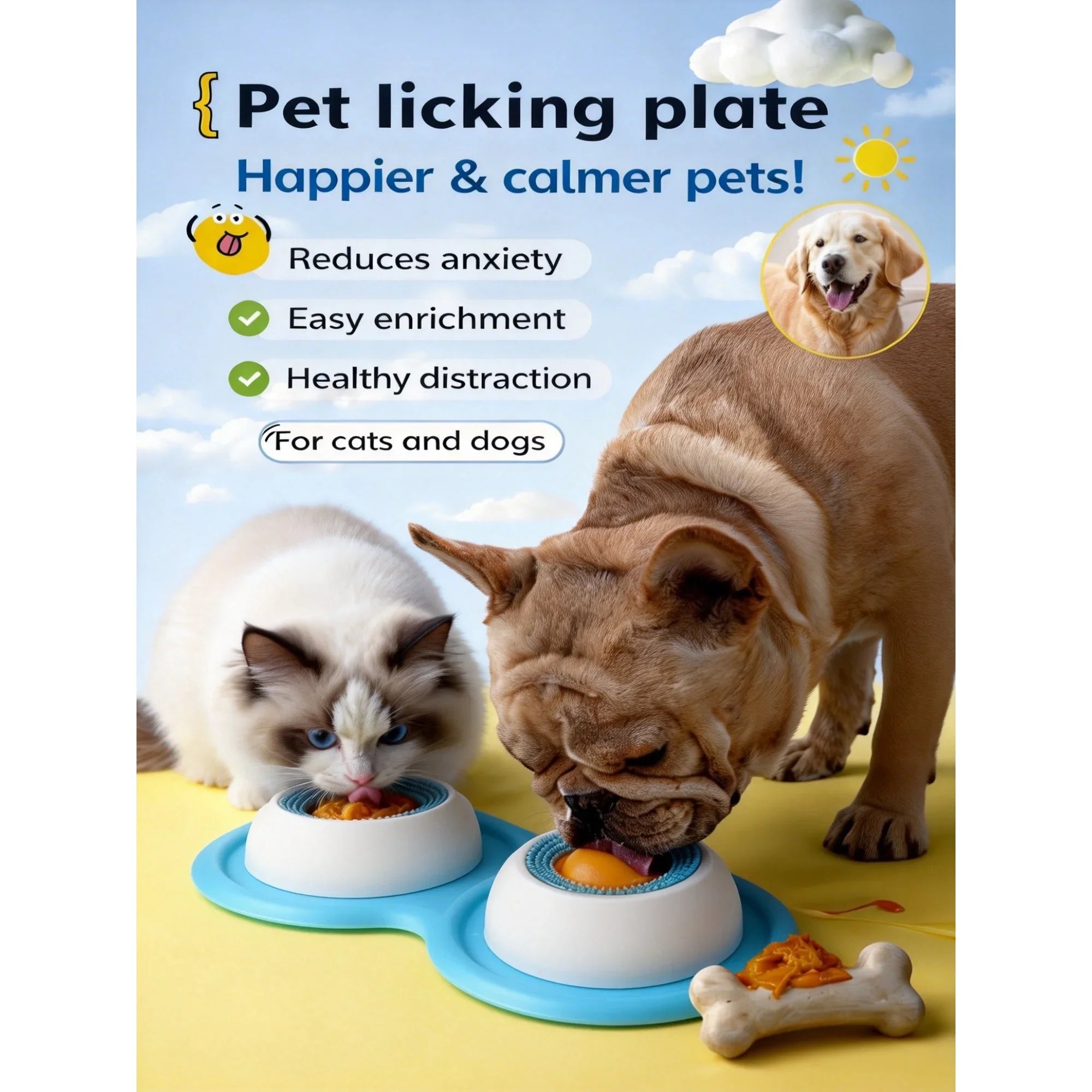 Interactive Lick Mat Slow Feeder Enrichement Toy for Dogs and Cats