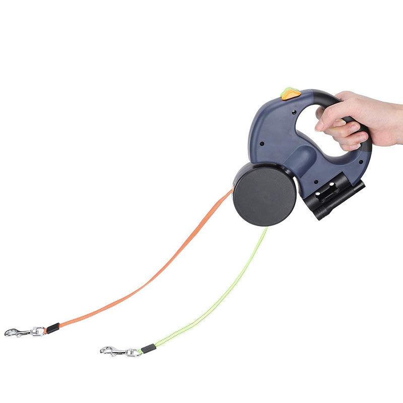 Double TangleFree Dog Leash with Light, Waste Bag Holder & 360° Swivel for Two Dogs