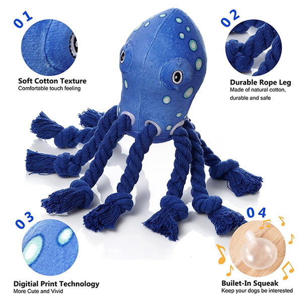 Octopus Tough Chewer Plush Dog Toys for Puppy, Fun for tug-o-war!
