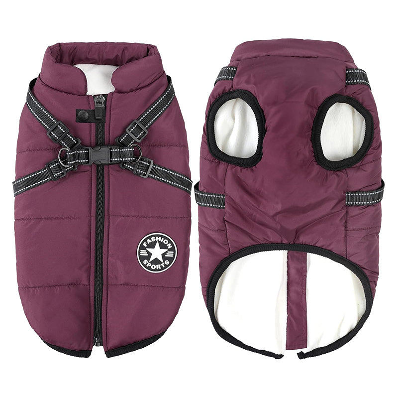Waterproof Winter Jacket with Built-in Harness For Dogs