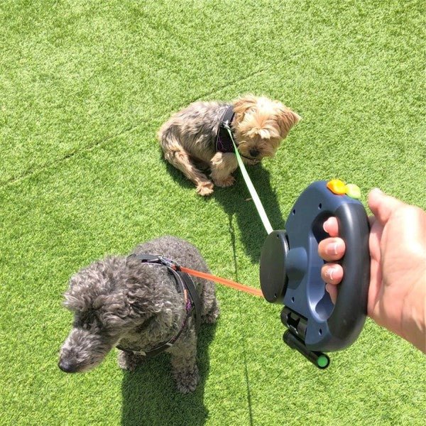 Double TangleFree Dog Leash with Light, Waste Bag Holder & 360° Swivel for Two Dogs