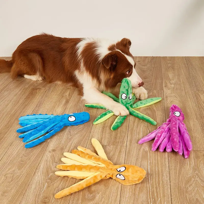 4 Pack No Stuffing Octopus Squeaky Dog Toys