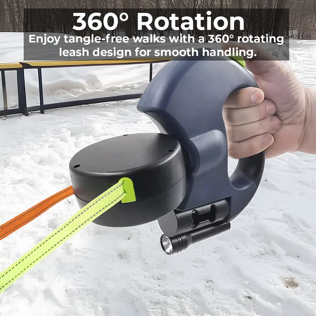 Double TangleFree Dog Leash with Light, Waste Bag Holder & 360° Swivel for Two Dogs